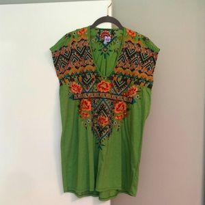 Johnny Was, Embroidered green blouse, L